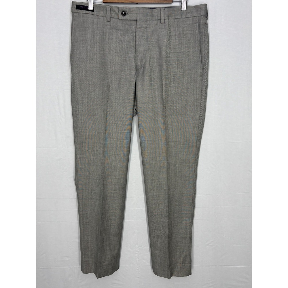 Ted Baker London Jefferson Pants Mens Gray Wool Flat Front Slash‎ Pockets 34R
